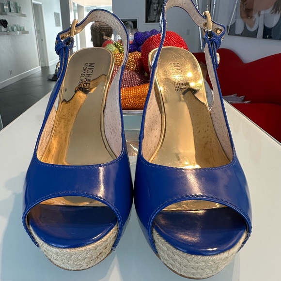 Michael Kors Royal Blue Platform Sandals Woven Heel size 7 - Picture 2 of 9